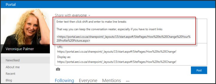 SharePoint 2013 Newsfeed Tip