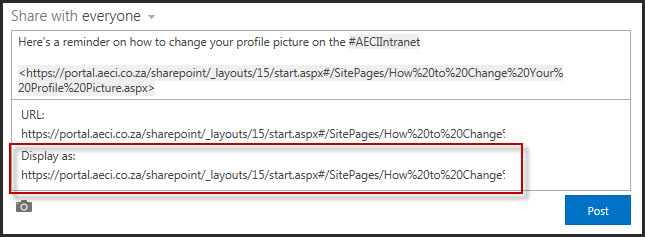 SharePoint 2013 Newsfeed URL options