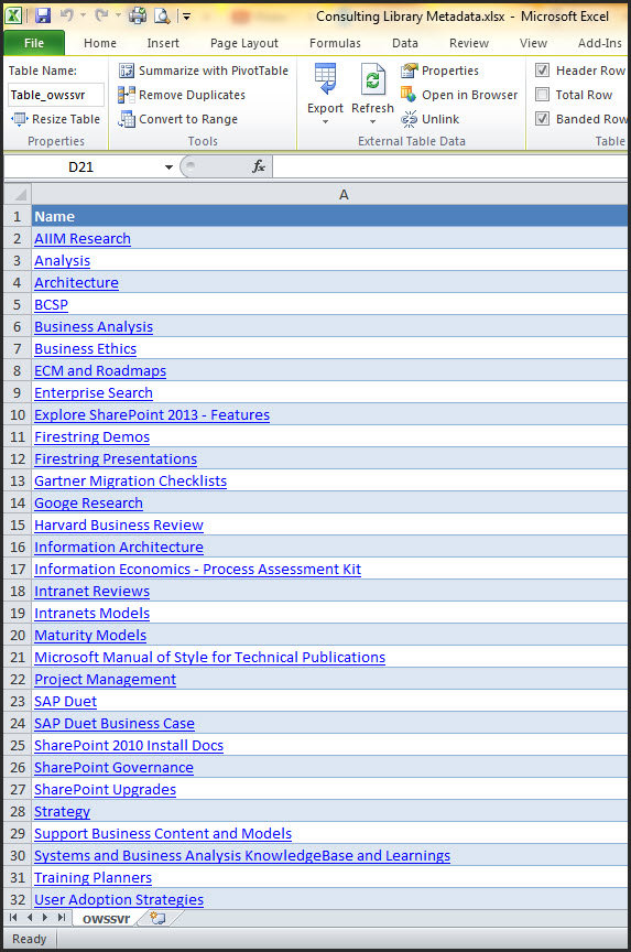 Excel subfolder report
