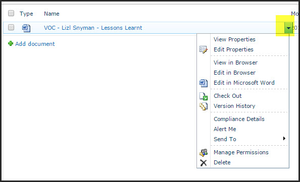 Navigation on Docs in SP2010